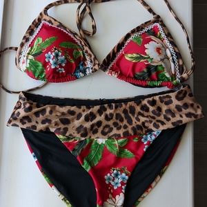 Venus red floral/leopard bikini